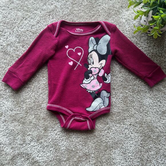 Disney Baby Pink Minnie Mouse Waffle Knit Long Sleeve One Piece Set of 2 - Picture 10 of 14